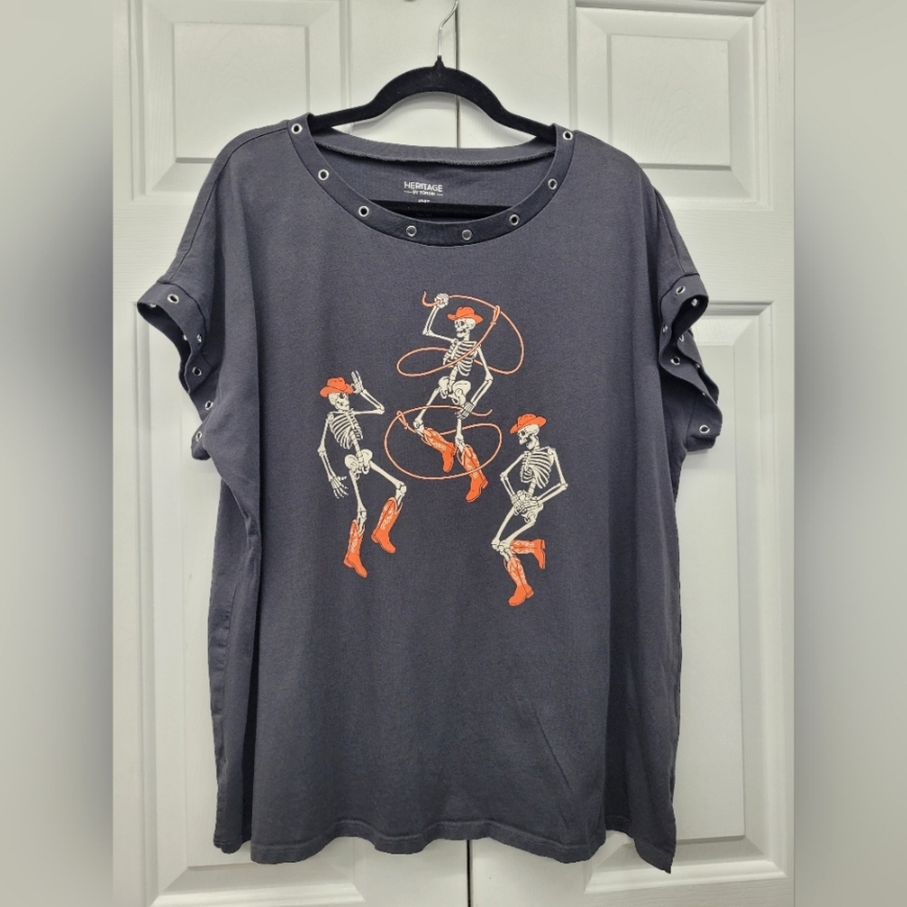TORRID Cowboy Skeletons Heritage Jersey Dolman Embellished Tee Western Halloween - Picture 3 of 9